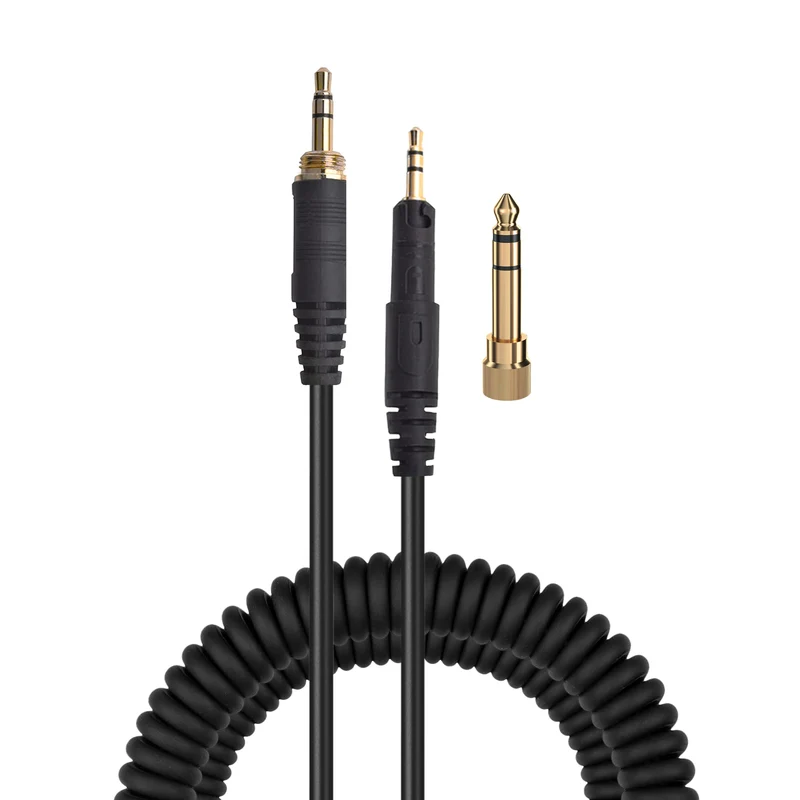 Kabel Audio Gantian Bergelung Serasi dengan Audio-Technica ATH-M50x, M40x, M70x, M60x – Bicu Bersalut Emas 2.5mm hingga 3.5mm dengan Penyesuai 6.5mm