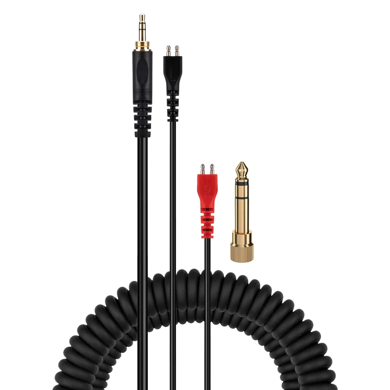 Kabel Audio Gantian Bergelung Serasi dengan Sennheiser HD25, HD560, HD540, HD480, HD430, HD414 & HD250 Set Kepala - Bicu Bersalut Emas 3.5mm