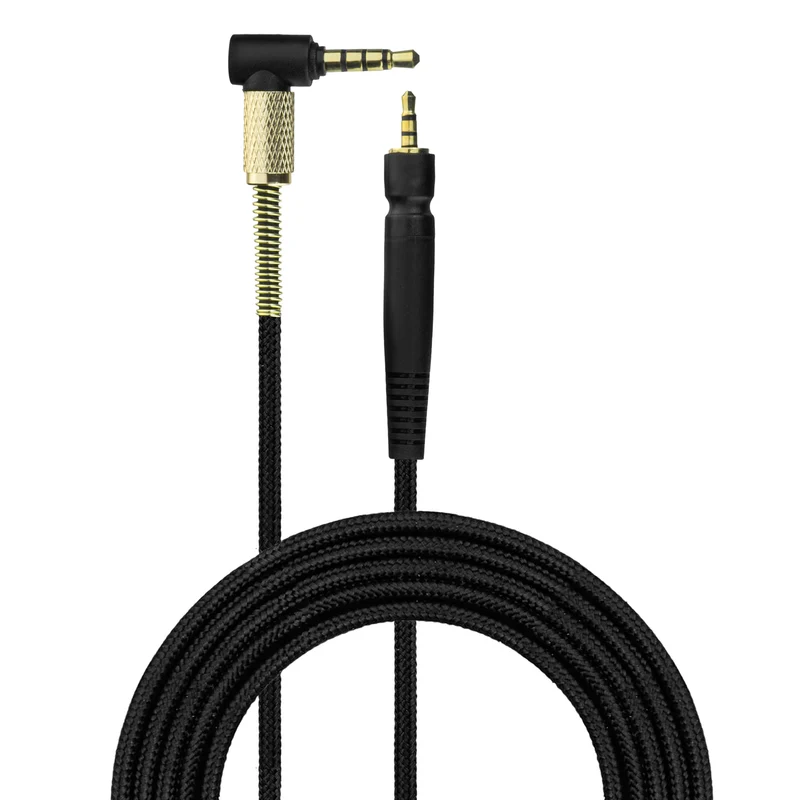 Kabel Audio Gantian Serasi dengan Sennheiser GSP300, GSP350, GSP600 – Kord Nilon Jalinan, Bicu Sudut Kanan 3.5mm & 2.5mm Bersalut Emas