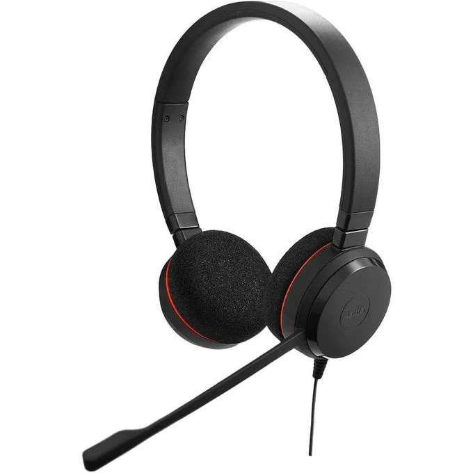 Jabra Evolve 20 Stéréo Casque audio - Casque certifié Microsoft pour VoIP Softphone avec annulation passive du bruit - Câble USB avec volume - Noir