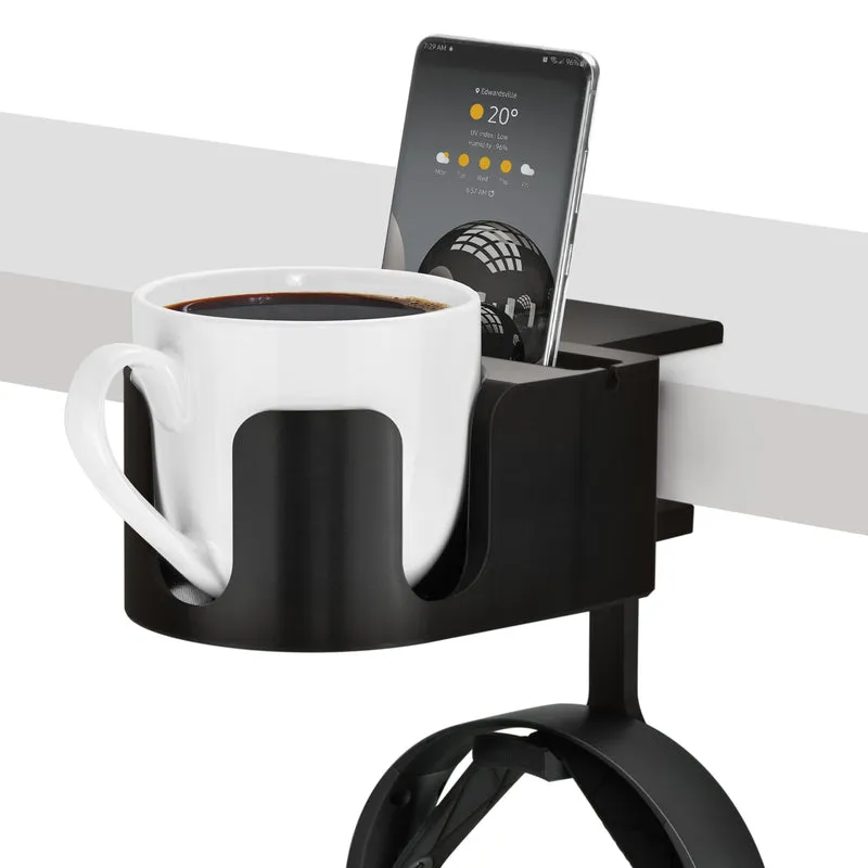 Porte-gobelet de bureau avec support pour casque et téléphone, support pour stylo et papeterie - Pince réglable, s'installe sur les bureaux et les tables, peut contenir des tasses et des tasses jusqu'à 10 cm de diamètre