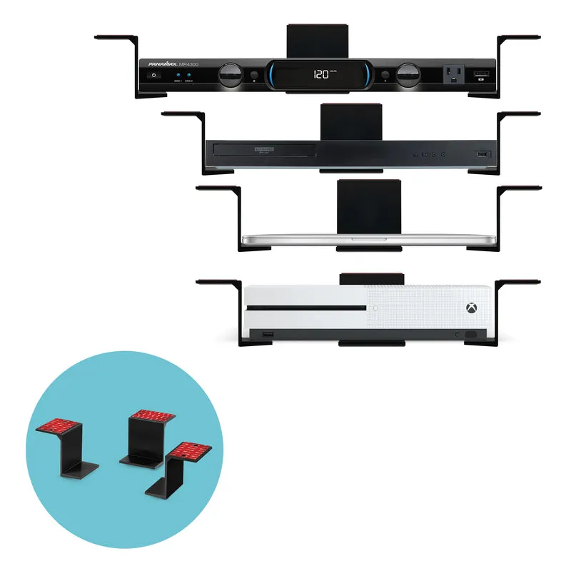 Support de bureau pour ordinateur portable et autres appareils jusqu'à 7,6 cm (3 pouces), fixation adhésive et à visser. Convient aux appareils jusqu'à 7,6 cm (3 pouces) tels que petits ordinateurs, ordinateurs portables, MacBook, Surface, claviers, routeurs, modems, décodeurs, commutateurs réseau, etc.