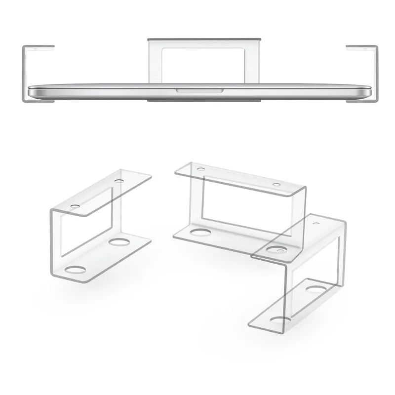 Support pour ordinateur portable sous le bureau Support transparent VHB et appareils à visser comme les ordinateurs portables Macbooks Surface Clavier Routeurs Modems Boîte de câble Commutateur réseau et plus