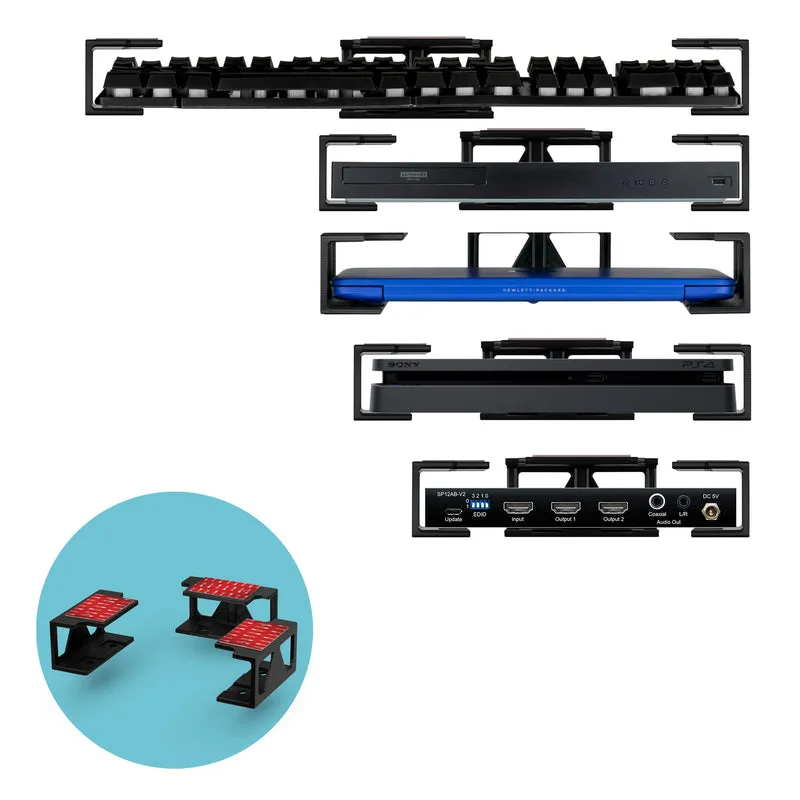 Support pour ordinateur portable sous le bureau avec adhésif et vis pour appareils tels que les ordinateurs portables, les Macbooks, les routeurs de clavier de surface, le modem, le boîtier de câble, le commutateur réseau, etc.