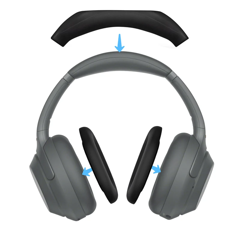 Ensemble de protections en silicone pour casque Sony WH-1000XM3 et WH1000XM4 : protections pour arceau et coussinets d’oreille, résistantes à la transpiration et à la poussière, antidérapantes et faciles à installer.