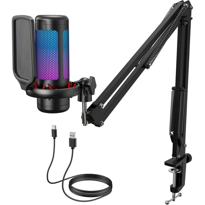 Tonor Micro PC Gaming RGB, USB Microphone Condensateur Professionnel,TC310+ - Avec bras pour bureau - Compatible PC / Windows / PS5 / PS4