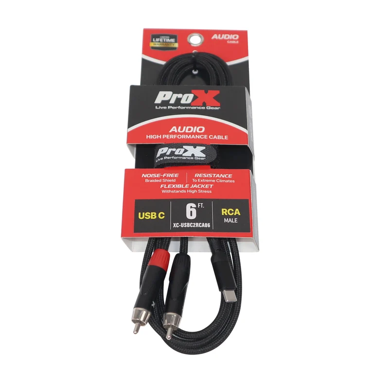 ProX 6FT USB-C to Dual RCA Smartphone and Laptop to Mixer, Amplifier, Powered Speaker and Console Interface