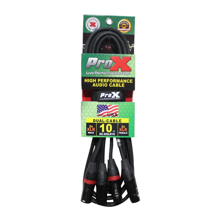 ProX XC-DXLR10 10 Ft. Balanced Dual XLR-M to Dual XLR-F High Performance Audio Cable