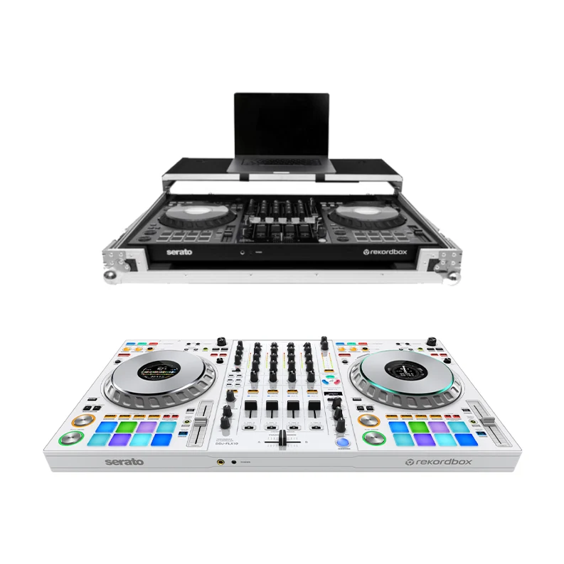 Pioneer DJ DDJ-FLX10-W 4-channel DJ controller + Headline Laptop Platform & Wheels Flight Case