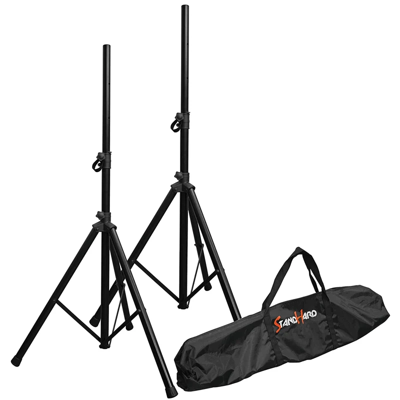 Entry level pair of steel speakers stands with carry bag