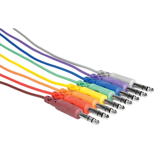 Hosa Technology Stereo Patchbay 1/4" Phone Male to 1/4" Phone Male Cable TRS - 1' (set of 8)