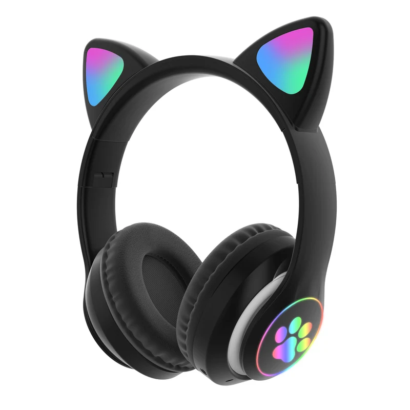 SŁUCHAWKI DLA DZIECI BLUETOOTH LED / KOCIE USZY, BLACK / CZARNY
