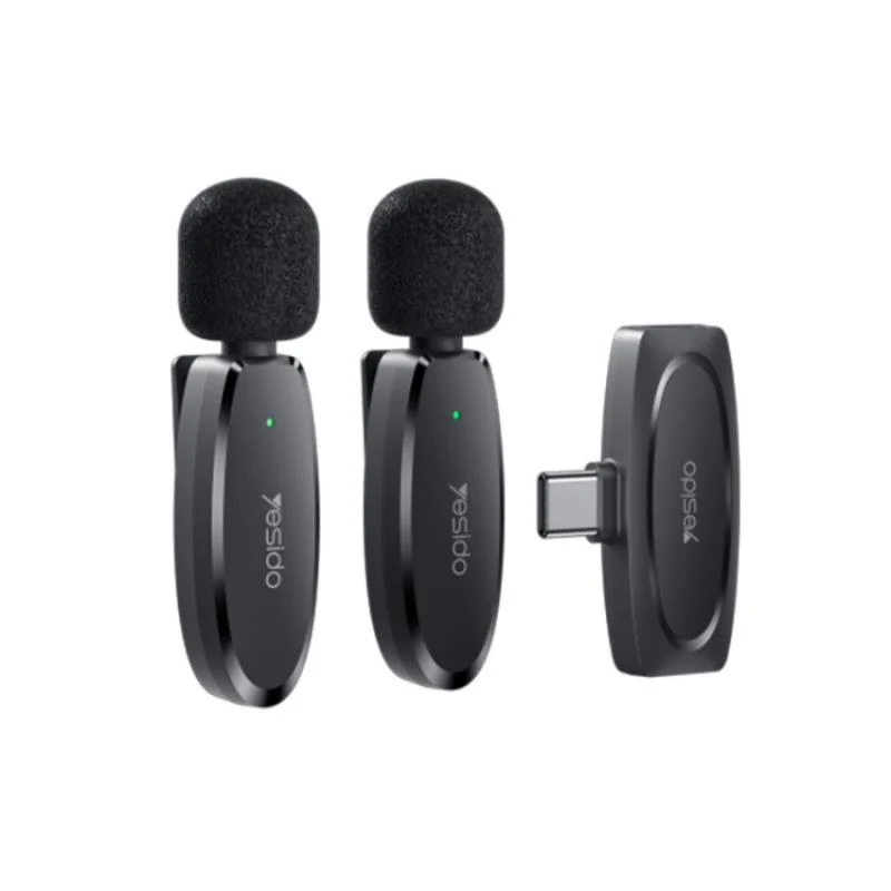 YESIDO KR13 MICROPHONE MEMS 2PCS WITH CLIP TYPE-C WIRELESS 2,4GHz BLACK