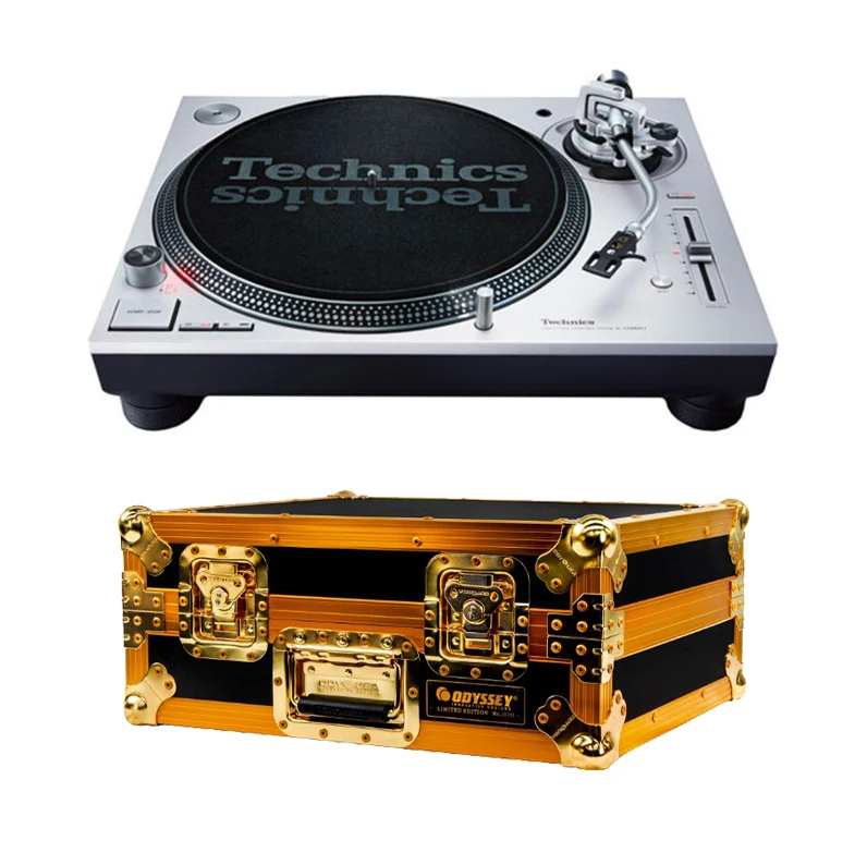 Technics SL-1200MK7 Direct Drive Turntable + Odyssey Limited Edition Gold Turntable Flight Case