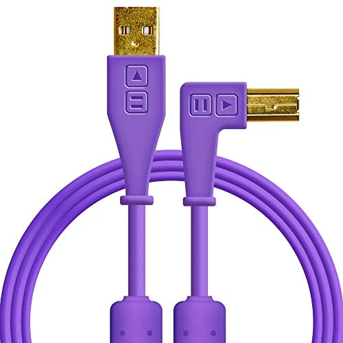 Chroma Cables Right-Angled USB-A to USB-B Cable | 1.5m / 5 ft | Audio Optimized | Shielded From Interference | Cable Tie (Purple)