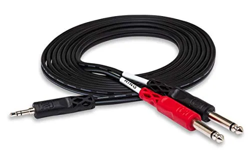 Hosa CMP-159 3.5 mm TRS to Dual 1/4 TS Stereo Breakout Cable, 10 Feet, Black, 1-Pack