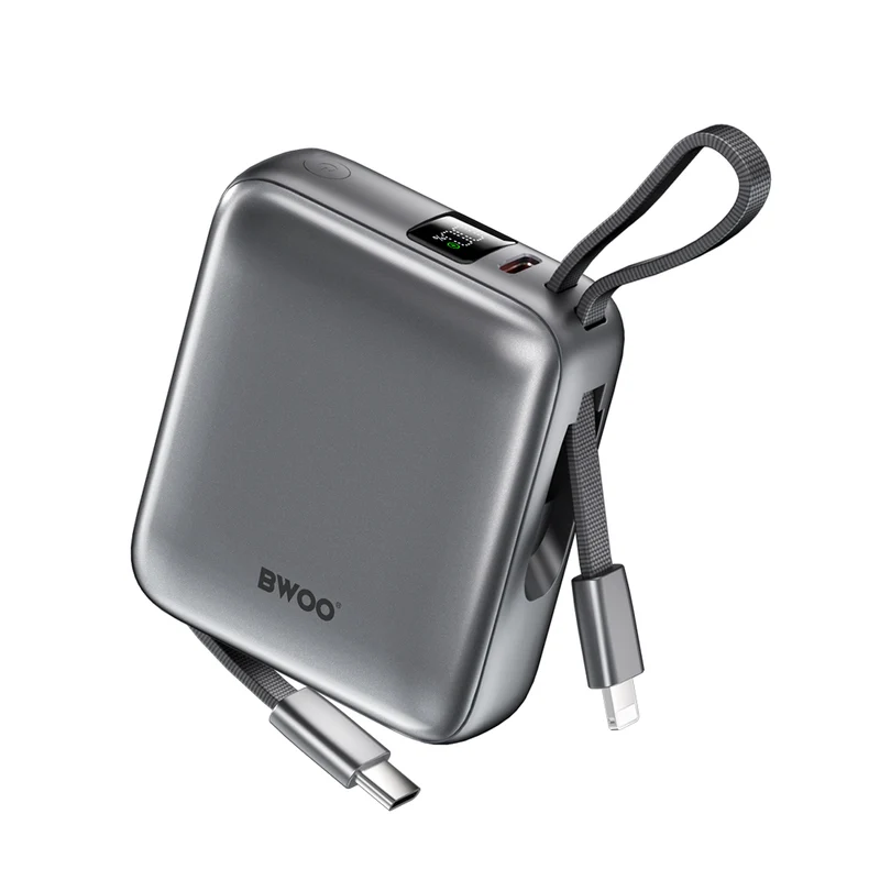 Chargeur BWOO P74 22.5W 10000 mAh câbles intégrés USB-C Lightning noir