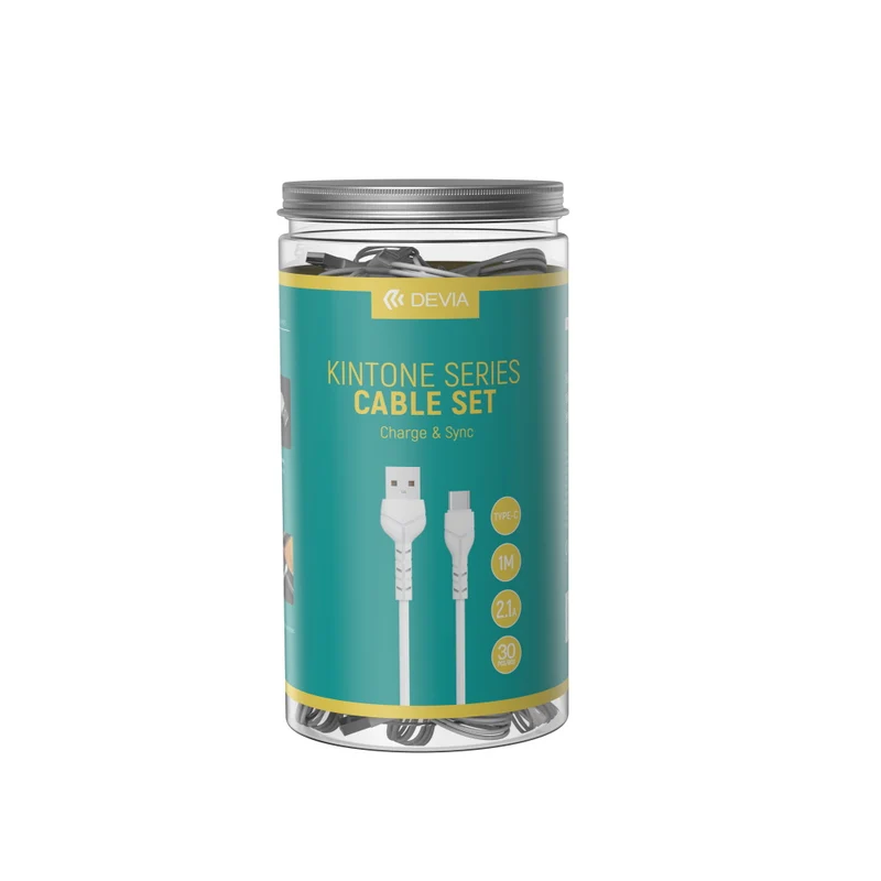 Câble Devia Kintone V2 USB vers USB-C 1m 2,1A blanc — lot de 30 pcs