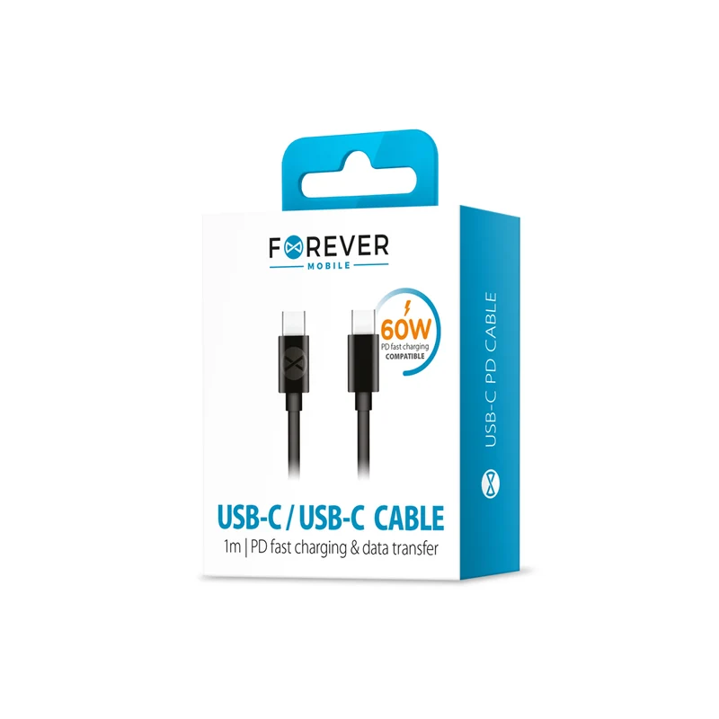 Câble USB-C Forever pour recharge et transfert — 1,0 m 60W noir