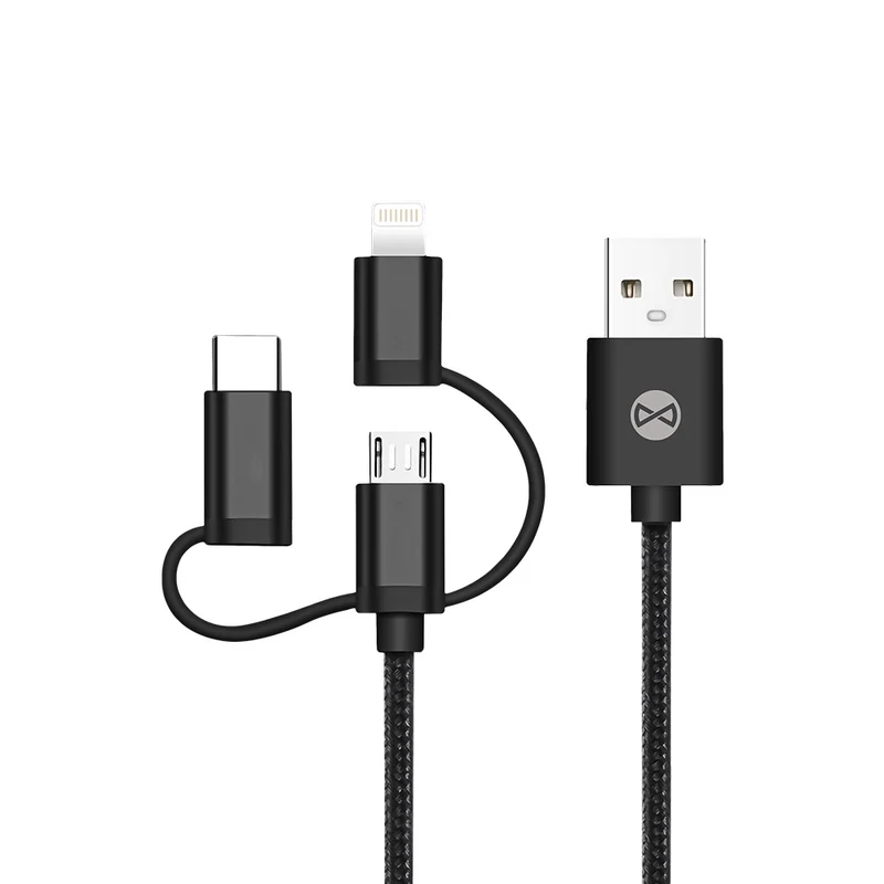 Câble 3 en 1 Forever USB - Lightning + USB-C + microUSB 1 m 1,5A noir