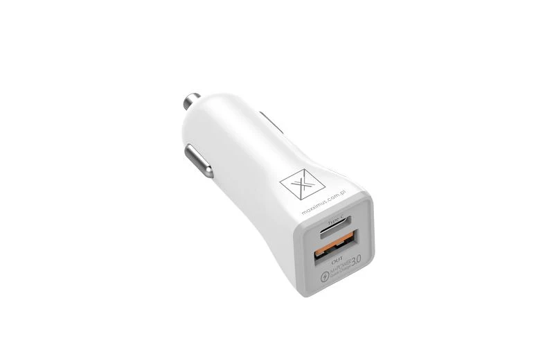 Chargeur Voiture Maxximus MX Kappa 18W — Dual USB-A/USB-C + Câble Type-C/Lightning 20W Blanc