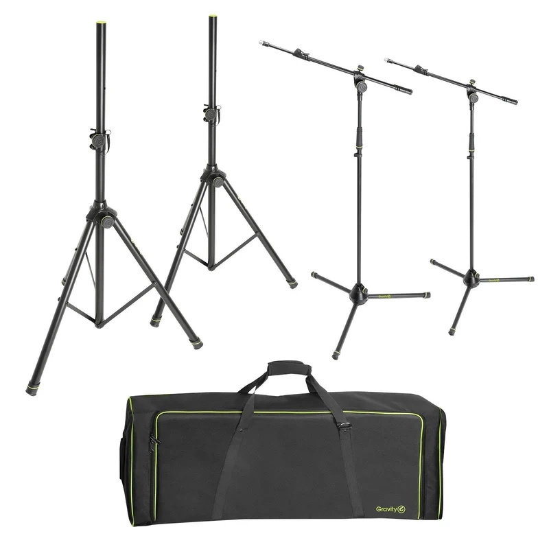 Gravity GSSMSSET1 Set of 2 Speaker and 2 Microphone Stands in Transport Bag