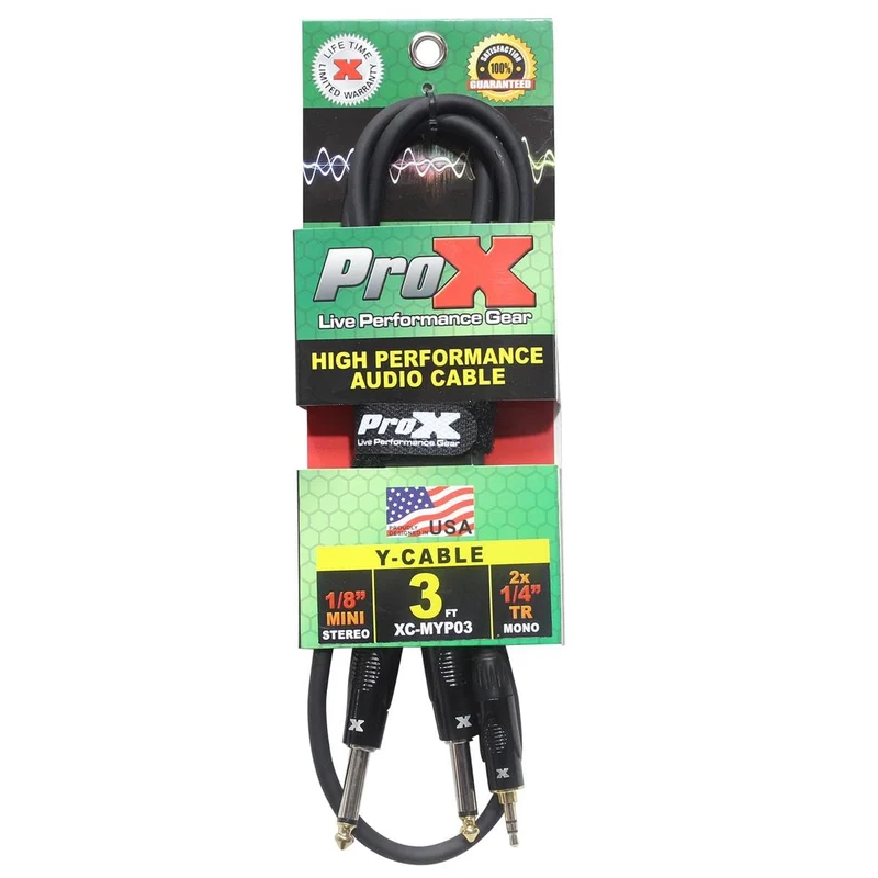 ProX XC-MYP03 3' 1/8" (3.5mm) Mini-TRS to Dual TS-M Unbalanced High Performance Audio Y Cable
