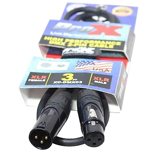 ProX XC-DMX03 3' 3-Pin DMX XLR3-M to XLR3-F High Performance Cable