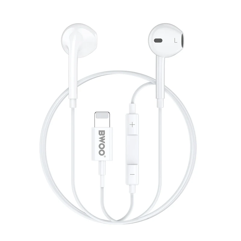 Écouteurs filaires BWOO Lightning avec contrôle de volume HF179 blanc