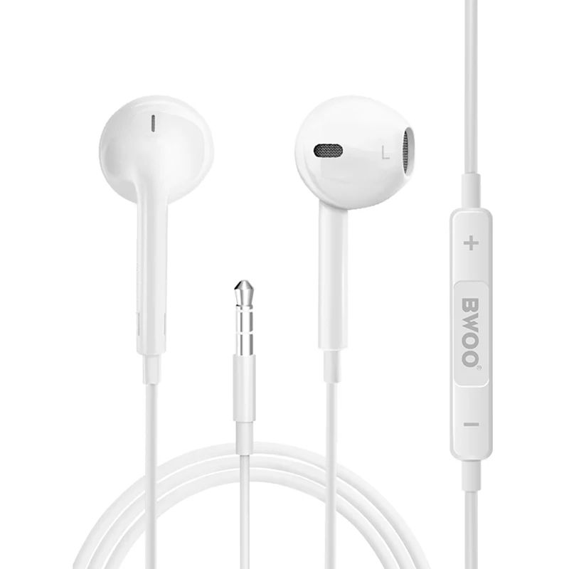 Écouteurs BWOO filaires 3,5mm blanc — Son Hi-Fi