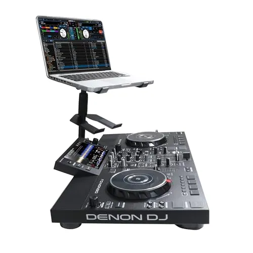 ProX Ibis Folding DJ Laptop Stand with Adjustable Height Accessory Tray and Carrying Bag in Black