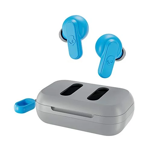 Skullcandy Dime True Wireless In-Ear Bluetooth Earbuds Compatible with iPhone and Android / Charging Case and Microphone / Great for Gym, Sports, and Gaming, IPX4 Water Dust Resistant - Grey/Blue