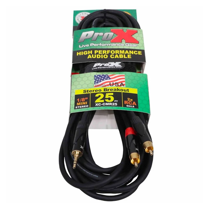 ProX XC-CMR25 25 FT Unbalanced 1/8" (3.5mm) Mini TRS-M to Dual RCA-M High Performance Audio Cable (Open Box)