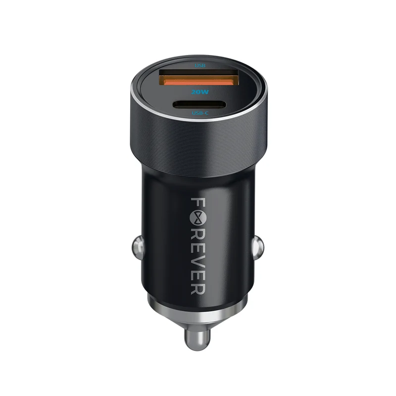 Chargeur voiture Forever CC-06 — 2 ports USB/USB-C 20W PD QC + câble USB-C