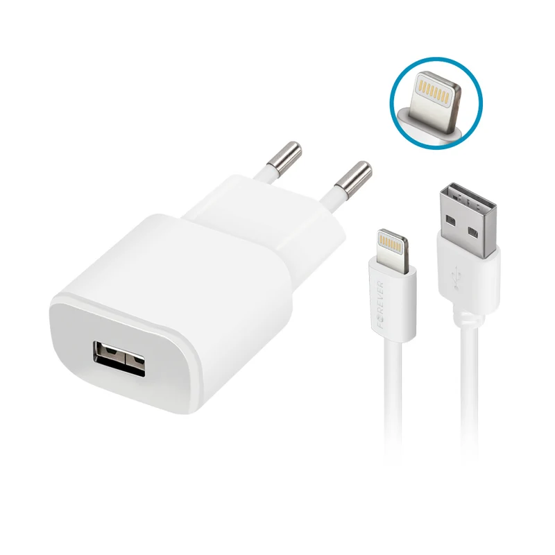 Chargeur mural Forever TC-01 USB 2A + câble Lightning