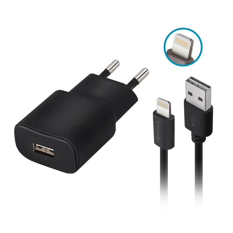 Chargeur mural Forever TC-01 USB 2A — câble Lightning inclus