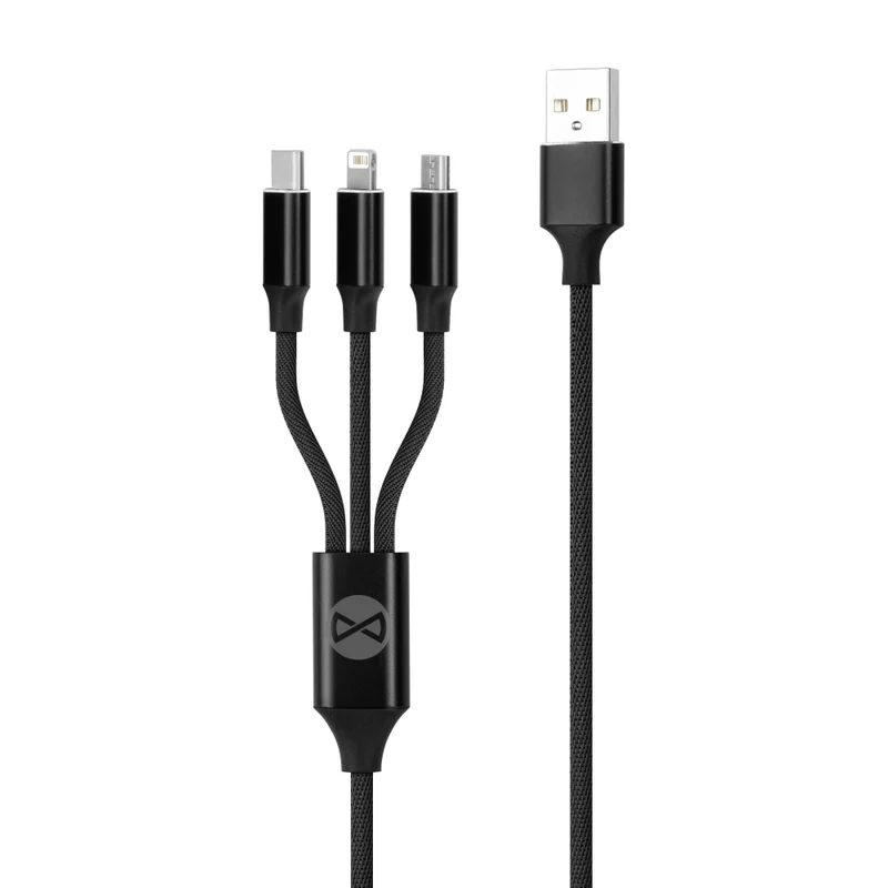 Câble 3 en 1 Forever USB — Lightning + USB-C + microUSB 1,2 m 2A noir