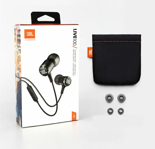 JBL LIVE 100 Wired In-Ear Headphones with Microphone – Black