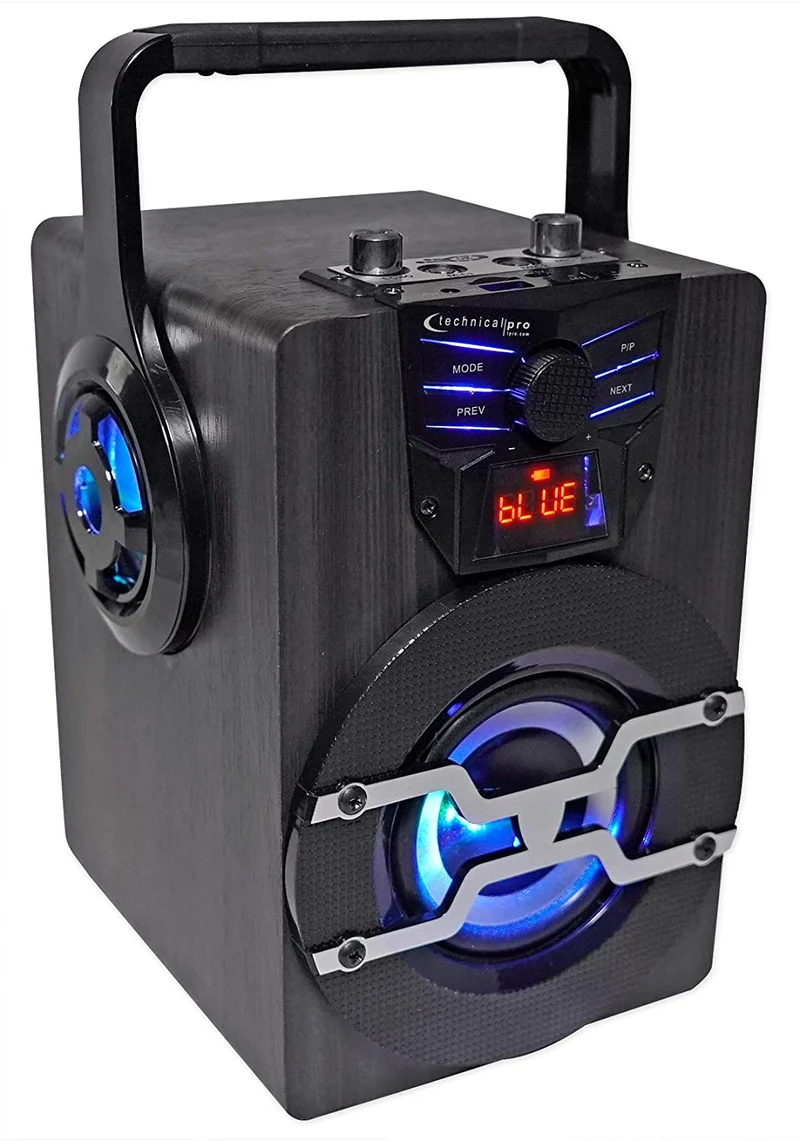 Technical Pro Rechargeable Battery Powered Bluetooth PA Speaker with Wired Microphone (Blue) (6 lbs) (8)