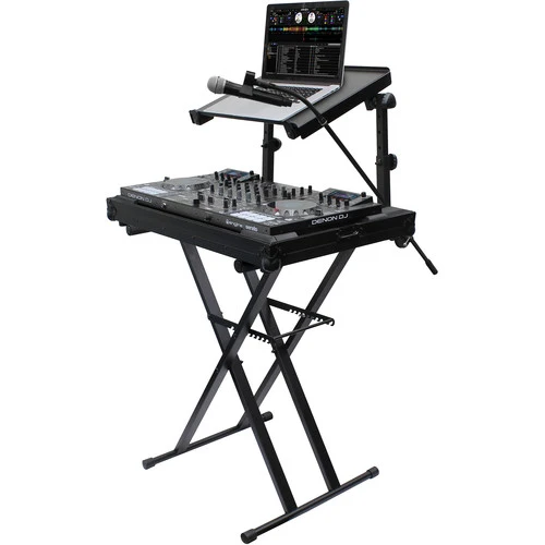 Odyssey Innovative Designs X-Stand Combo Dual-Tier Heavy-Duty Folding Stand with Microphone Boom & Laptop/Gear Shelf Black