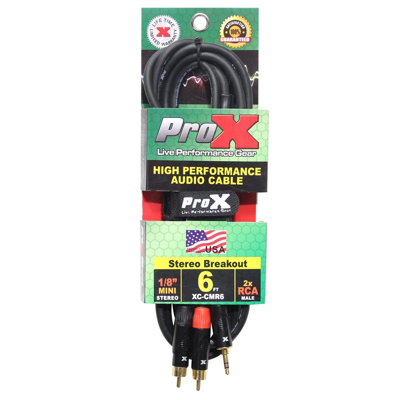 Prox XC-CMR6 6’ Ft High Performance 3.5mm 1/8” Mini TRS to Dual RCA-M Unbalanced Y-Cable