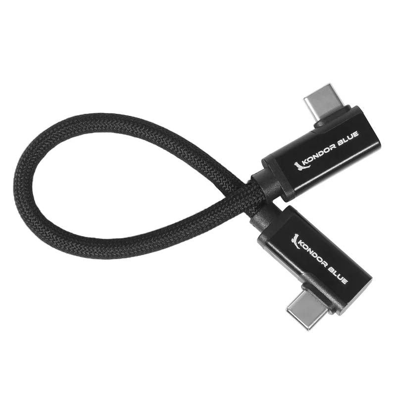 Kondor Blue Dual Right Angle 8" USB-C Braided Cable for 8K Data and Power Delivery (Raven Black)