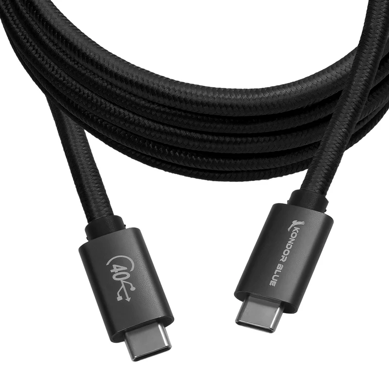 Kondor Blue THUNDERBOLT 4 USB 4.0 TYPE C CABLE BLAZING 40G SPEEDS 5A 100W STRAIGHT 6 FT (Raven Black)