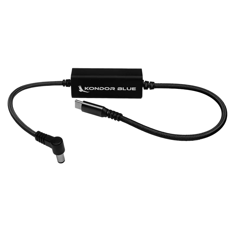Kondor Blue 16" DC to USB C Power Delivery Cable for Mirrorless cameras (Raven Black)