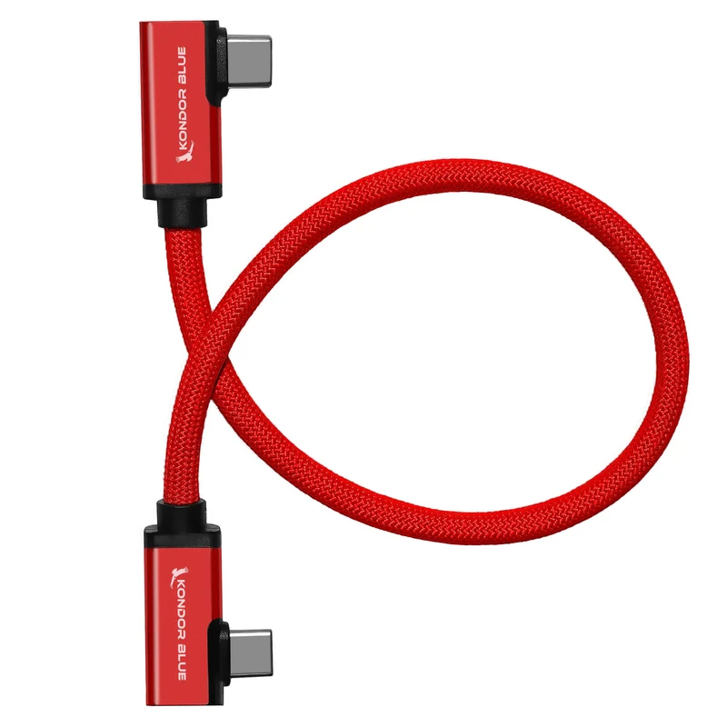 Kondor Blue Dual Right Angle 12" USB-C Braided Cable for 8K Data and Power Delivery (Cardinal Red)
