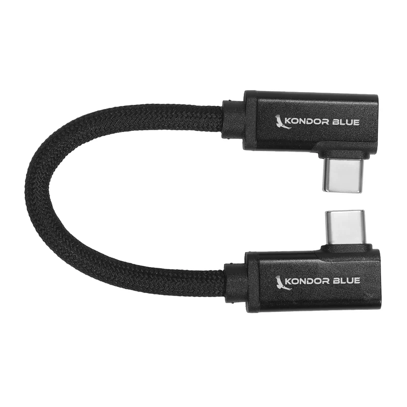 Kondor Blue Dual Right Angle 6" USB-C Braided Cable for 8K Data and Power Delivery (Raven Black)