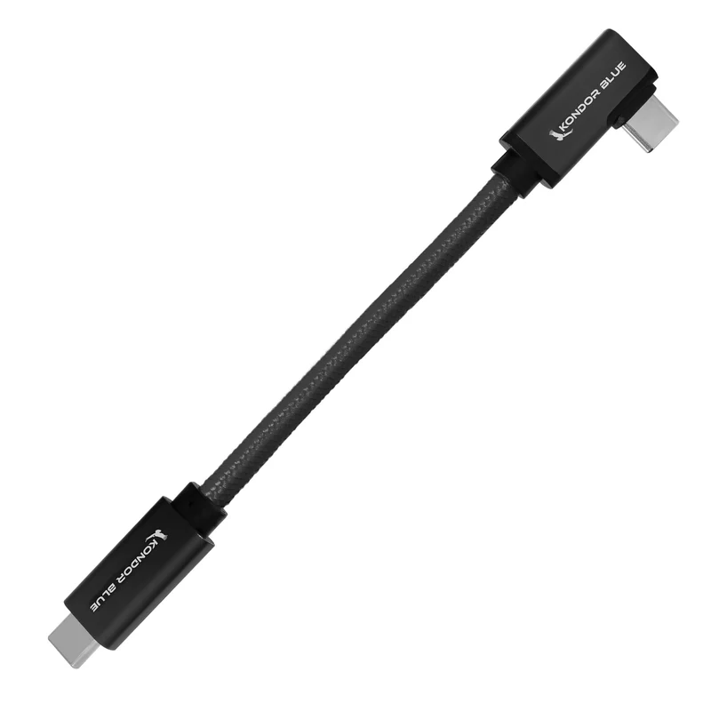 Kondor Blue USB C to USB C Cable for SSD Recording & Charging - 8K Data and Power Delivery (Right Angle) (6")(Raven Black)