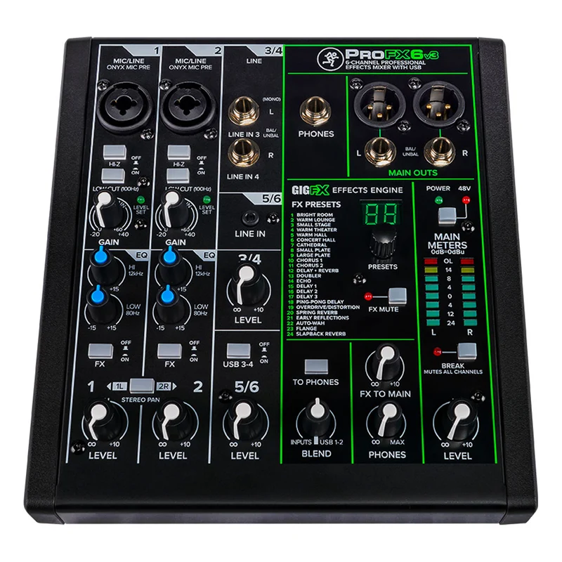 Mackie ProFXv3 Series, 6-Channel Professional Effects Mixer with USB, Onyx Mic Preamps and GigFX effects engine - Unpowered (ProFX6v3)