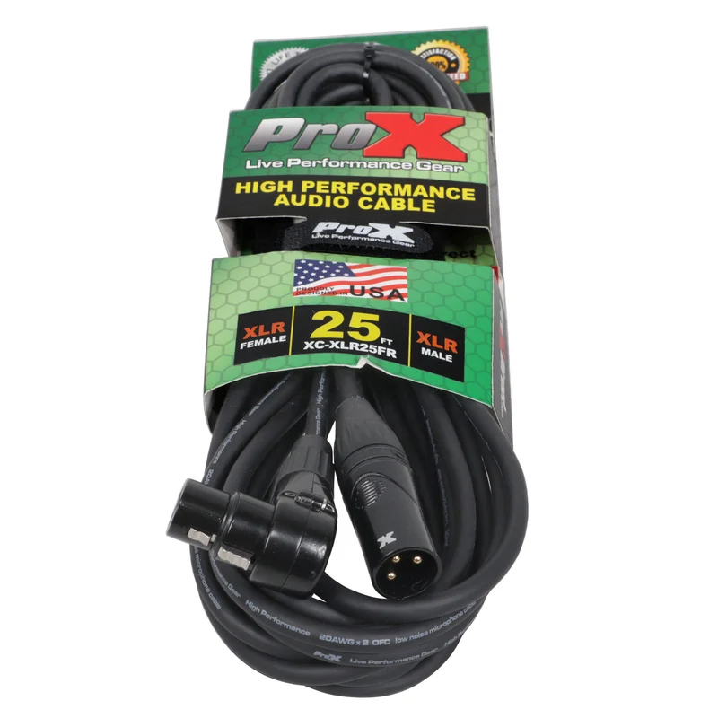 ProX XC-XLR25FR 25 Ft. Balanced Right-angle XLR-F to XLR-M High Performance Audio Cable Female