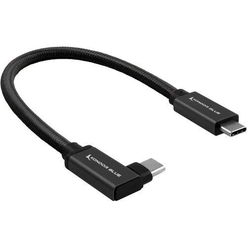 Kondor Blue USB C to USB C Cable for SSD Recording & Charging - 8K Data and Power Delivery (Right Angle) (8.5") (Raven Black)